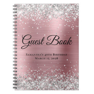 Silver Glitzer Light Pink Foil Birthday Guest Notizblock