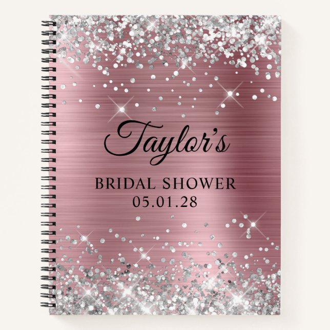 Silver Glitzer Light Pink Foil Brautparty Guest Notizbuch (Vorderseite)