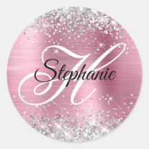 Silver Glitzer Light Pink Foil Extravagant Monogra