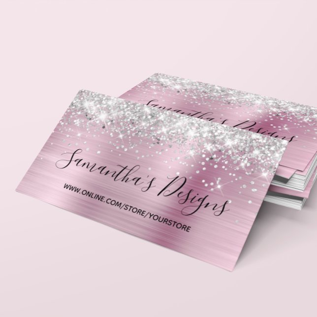 Silver Glitzer Light Pink Foil Online Store Visitenkarte (Silver Glitter Light Pink Metallic Foil Online Store Business Card)