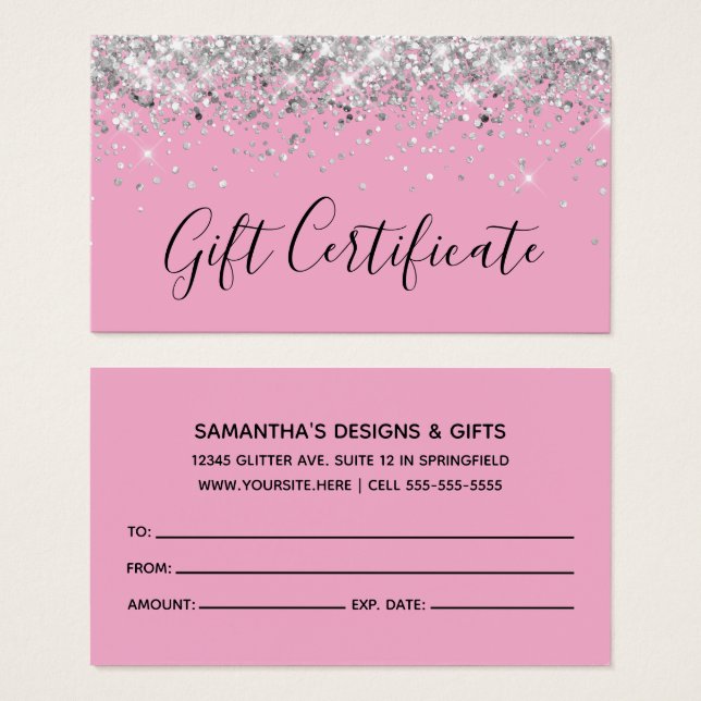 Silver Glitzer Light Pink Geschenkgutschein (Vorne & Hinten)