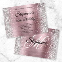 Silver Glitzer Light Pink Monogram 40. Geburtstag