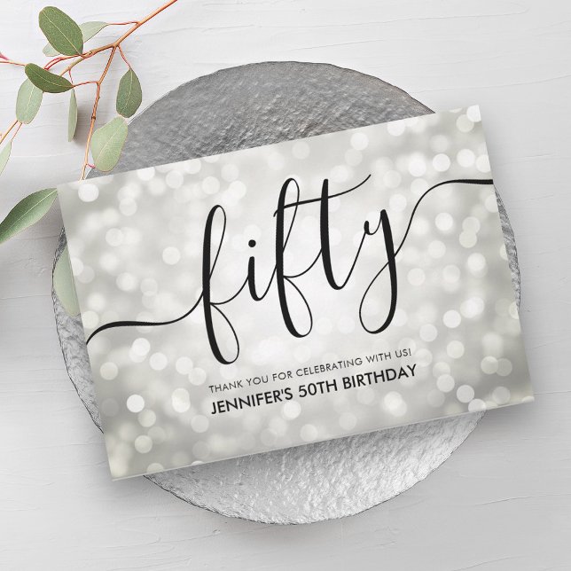 Silver Glitzer Lights 50. Geburtstag Vielen Dank Dankeskarte (Silver Glitter Lights 50th Birthday Thank You)