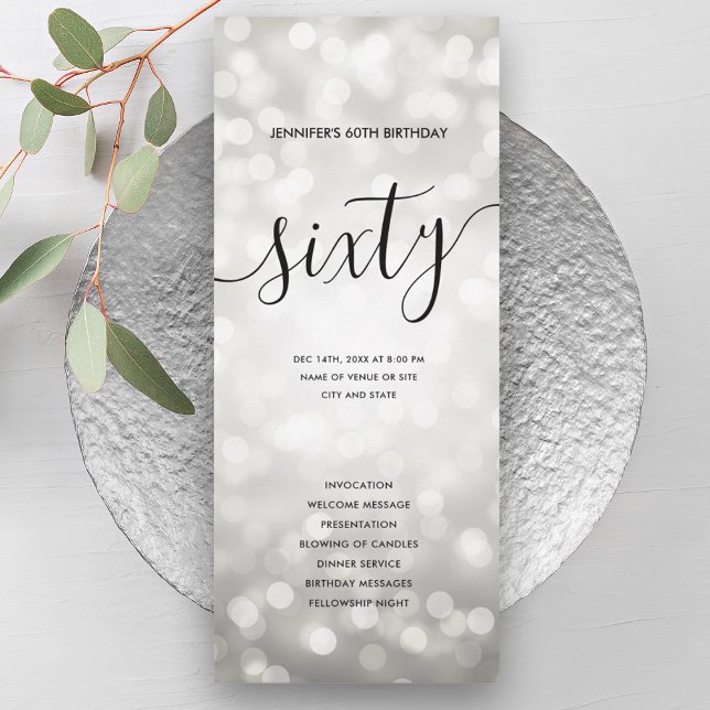 Silver Glitzer Lights 60. Geburtstagsprogramme Einladung (Silver Glitter Lights 60th Birthday Programs )