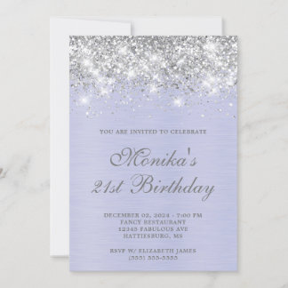 Silver Glitzer Lila Metal Fett 21. Geburtstag Einladung