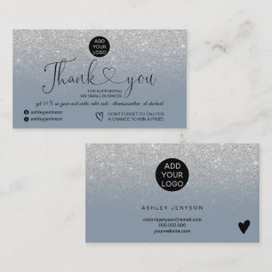 Silver Glitzer Logo dusty blue order danke Visitenkarte