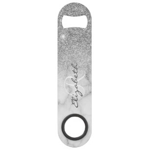 Silver Glitzer Look Marble Ombre Monogram Speed Flaschenöffner
