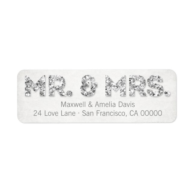 Silver Glitzer Look Mr. & Mrs Labels (Vorne)