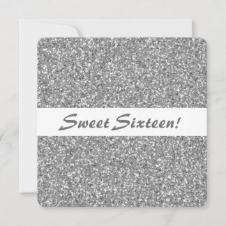 Silver Glitzer Look Muster 16 . Geburtstag Geburts Einladung