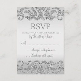 Silver Glitzer Look Wedding RSVP Cards Karte