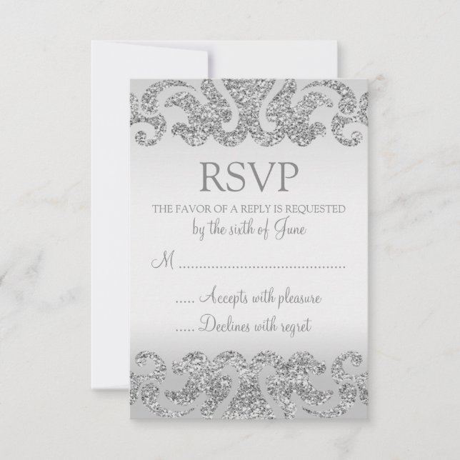 Silver Glitzer Look Wedding RSVP Cards Karte (Vorderseite)