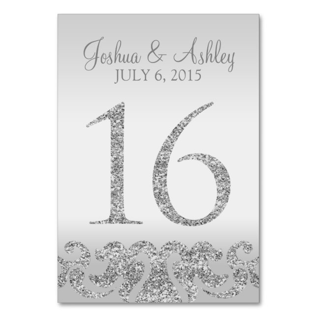 Silver Glitzer Look Wedding Tischnummern-16 Tischnummer (Vorderseite)