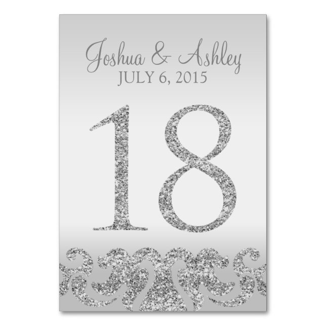Silver Glitzer Look Wedding Tischnummern-18 Tischnummer (Vorderseite)