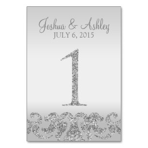 Silver Glitzer Look Wedding Tischnummern-1 Tischnummer
