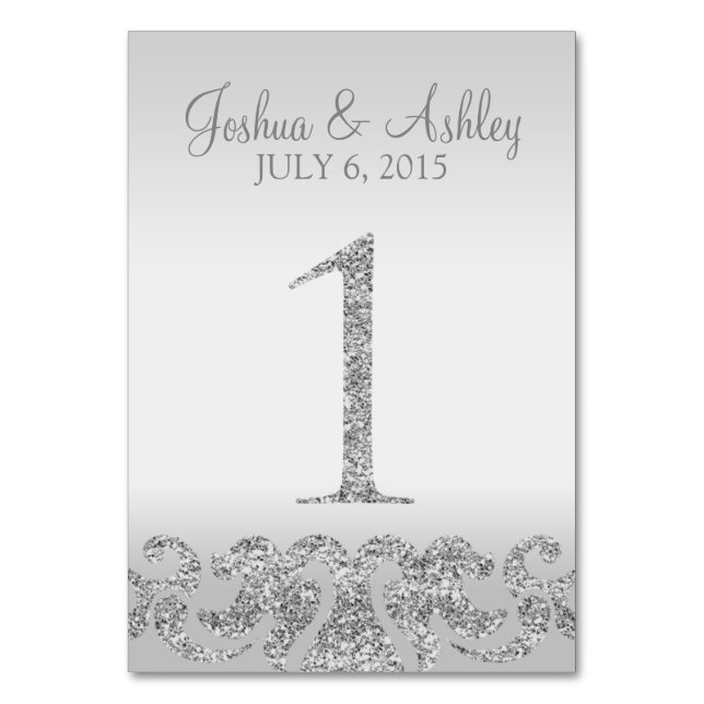 Silver Glitzer Look Wedding Tischnummern-1 Tischnummer (Vorderseite)