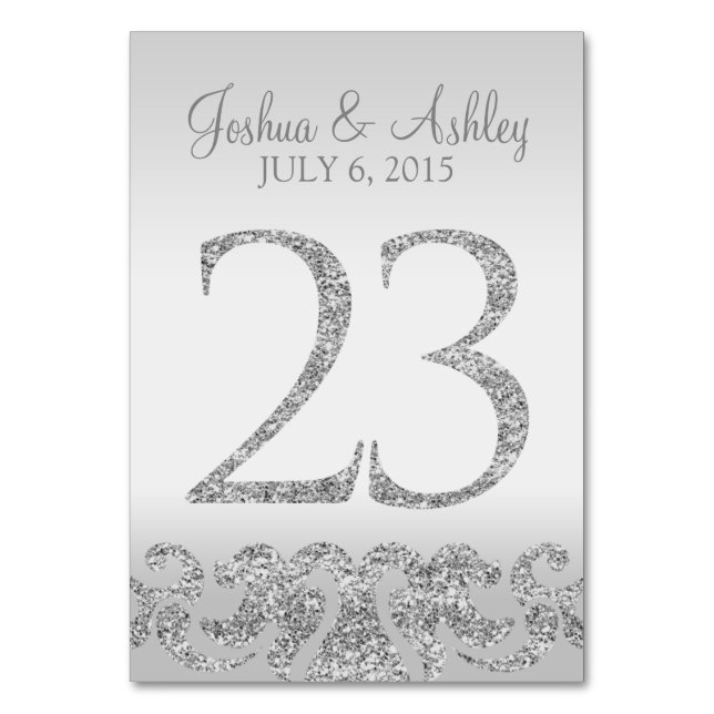 Silver Glitzer Look Wedding Tischnummern-23 Tischnummer (Vorderseite)