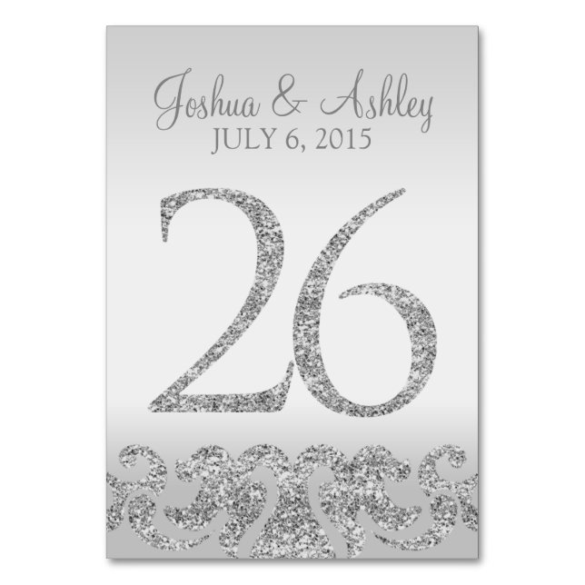 Silver Glitzer Look Wedding Tischnummern-26 Tischnummer (Vorderseite)