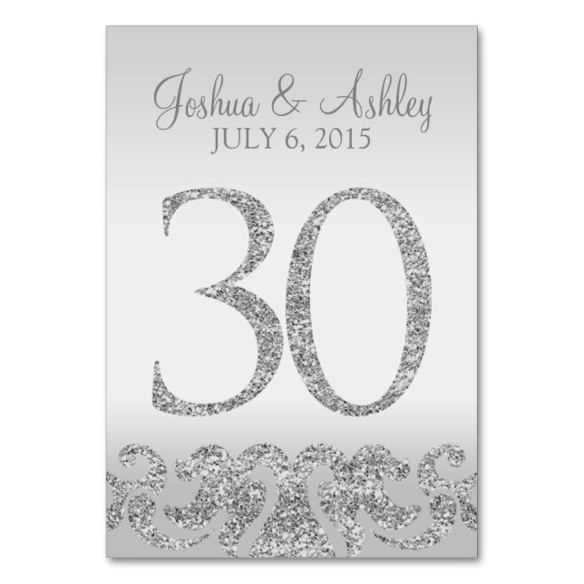 Silver Glitzer Look Wedding Tischnummern-30 Tischnummer (Vorderseite)