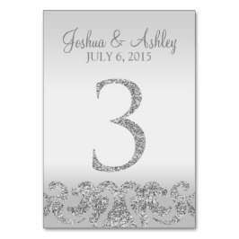 Silver Glitzer Look Wedding Tischnummern-3 Tischnummer