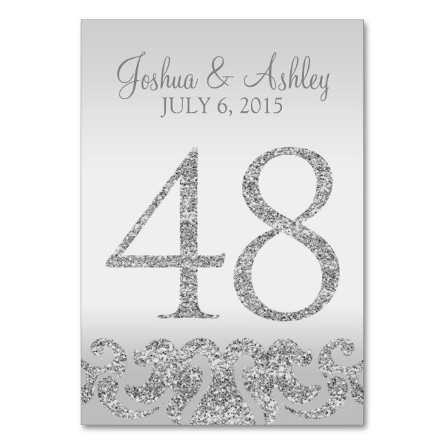 Silver Glitzer Look Wedding Tischnummern-48 Tischnummer (Vorderseite)