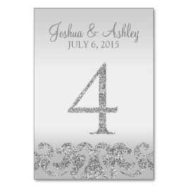 Silver Glitzer Look Wedding Tischnummern-4 Tischnummer