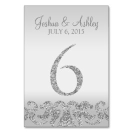 Silver Glitzer Look Wedding Tischnummern-6 Tischnummer