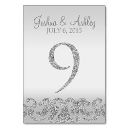 Silver Glitzer Look Wedding Tischnummern-9 Tischnummer