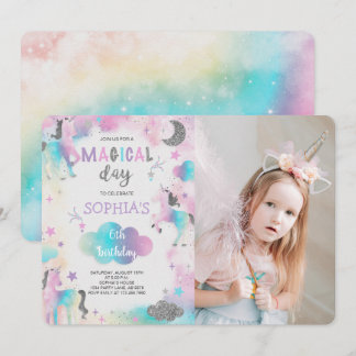 Silver Glitzer Magical Unicorn Geburtstagsfeier Fo Einladung