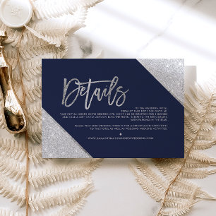 Silver Glitzer Marine Skript Hochzeitsrichtung Begleitkarte