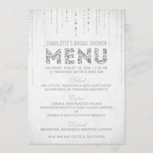 Silver Glitzer Menu Card Menükarte (Vorderseite)