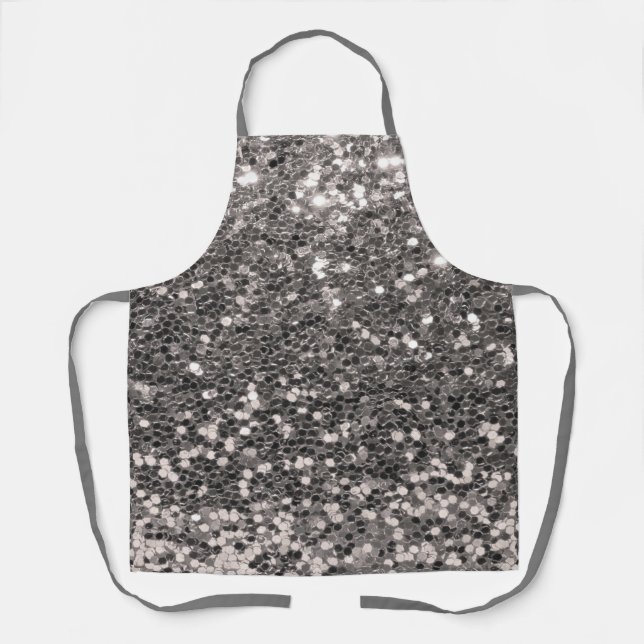 Silver Glitzer Metallic Chic Bling Moderne Schürze (Vorderseite)