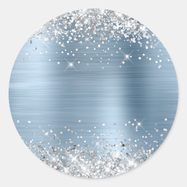 Silver Glitzer Metallic Light Blue Blank Runder Aufkleber (Vorderseite)