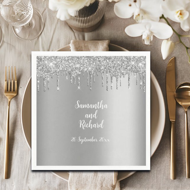 Silver Glitzer Metallic Shine Wedding Serviette (Von Creator hochgeladen)