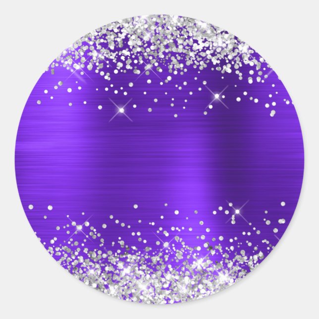 Silver Glitzer Metallic Violet Lila Blank Runder Aufkleber (Vorderseite)