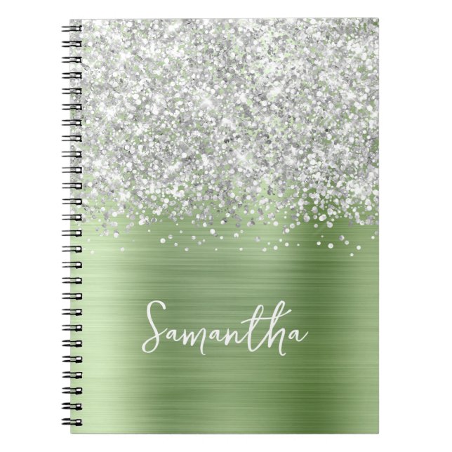 Silver Glitzer Mint Glam Script Name Notizblock (Vorderseite)
