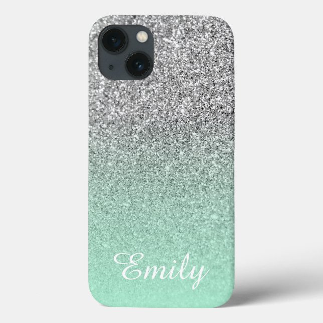 Silver Glitzer Mint Ombre Personalisiert Case-Mate iPhone Hülle (Rückseite)