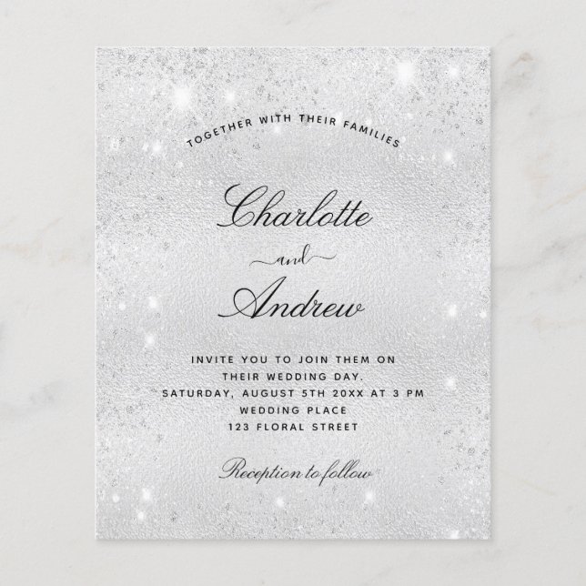 Silver Glitzer Moderne Hochzeitseinladung (Vorderseite)