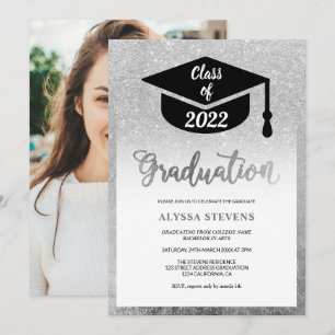 Silver Glitzer Modernes Abschluss Foto Einladung