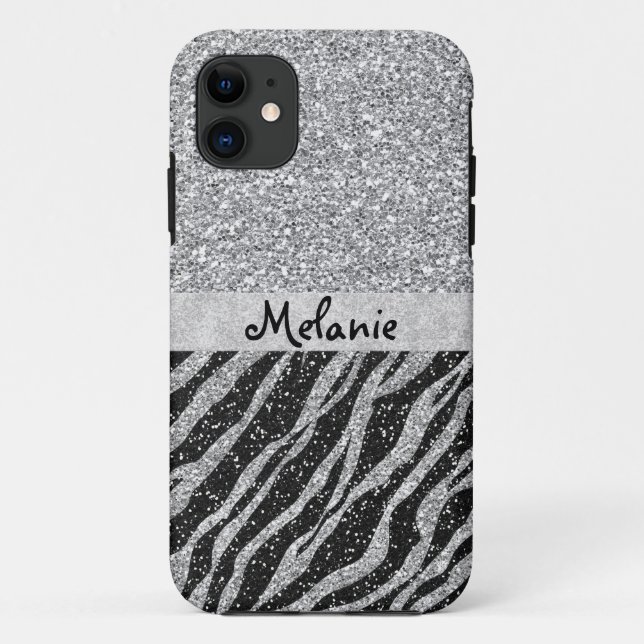 Silver Glitzer Monogram Custom iPhone Case (Rückseite)