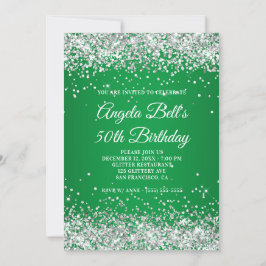 Silver Glitzer Monogram Green Ombre 50. Geburtstag Einladung