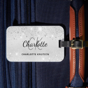 Silver Glitzer Monogram Name elegant Gepäckanhänger