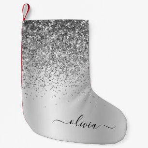 Silver Glitzer Monogram Name Luxury Girl Kleiner Weihnachtsstrumpf