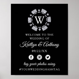 Silver Glitzer Monogram Poker Chip Casino Hochzeit Poster