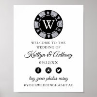 Silver Glitzer Monogram Poker Chip Casino Hochzeit