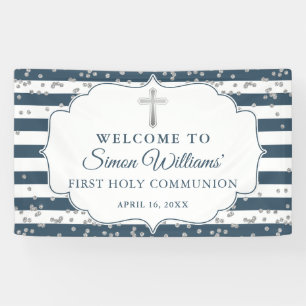 Silver Glitzer Navy Blue First Heilige Kommune Banner