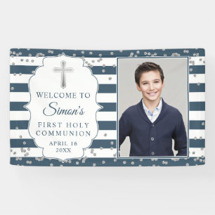 Silver Glitzer Navy Blue First Kommune Foto Banner