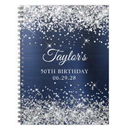 Silver Glitzer Navy Blue Foil 50th Birthday Guest Notizblock