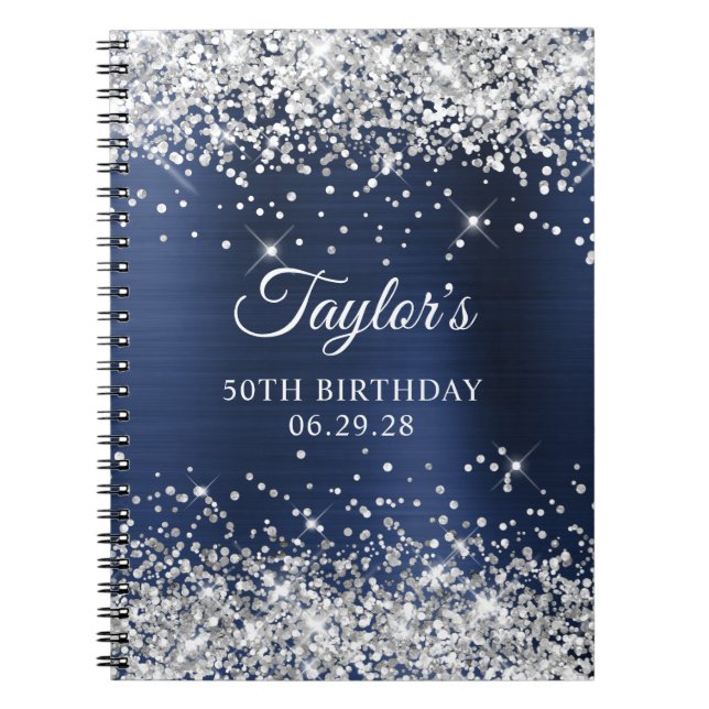 Silver Glitzer Navy Blue Foil 50th Birthday Guest Notizblock (Vorderseite)