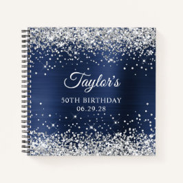 Silver Glitzer Navy Blue Foil 50th Birthday Guest Notizbuch