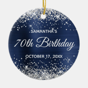Silver Glitzer Navy Blue Foil 70. Geburtstag Keramik Ornament
